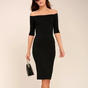Black Off Shoulder Bodycon Midi Dress